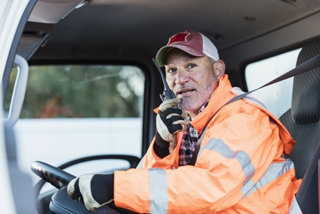 Truck driver on radio